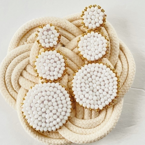 Anthropologie Jewelry - Beaded Round circle drop statement earrings NEW tropical island resortwear